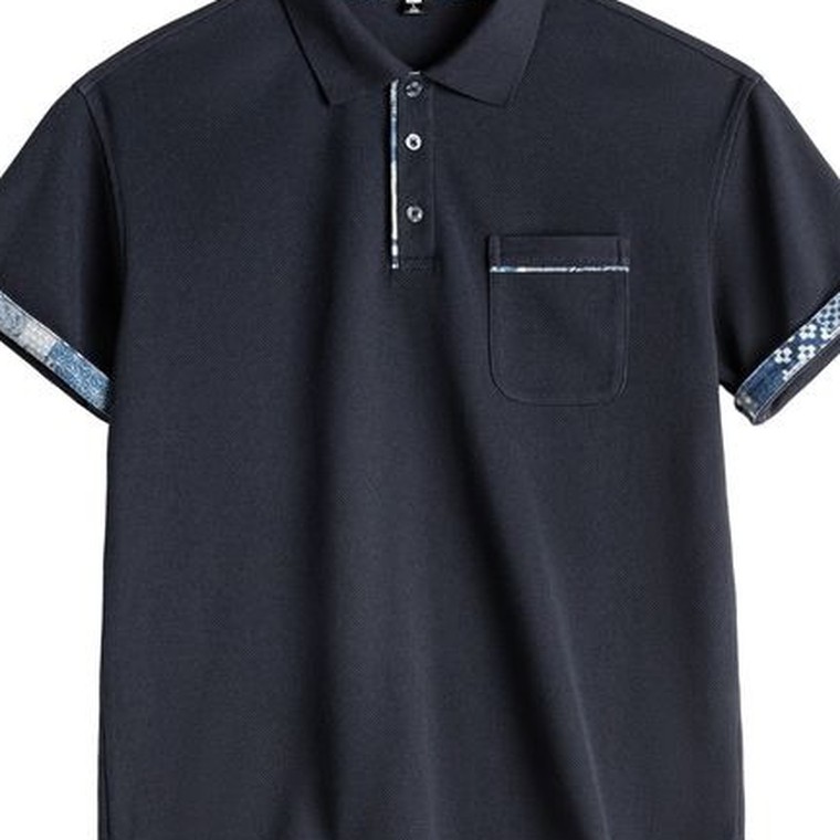 正肩翻领短袖Polo衫 藏蓝 细节图1