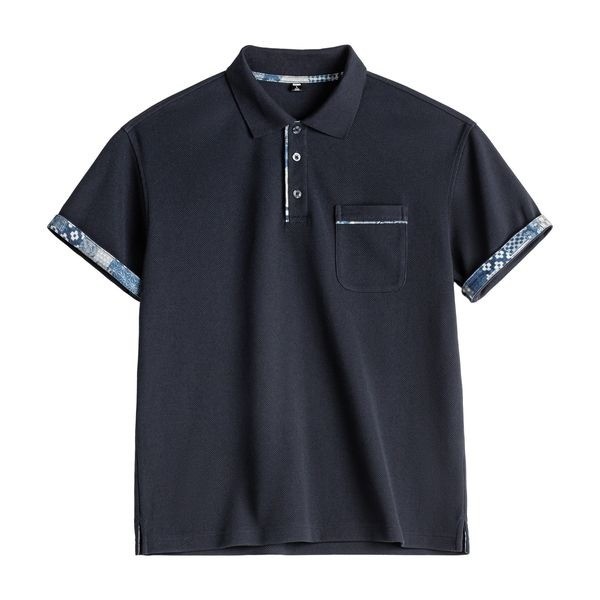 正肩翻领短袖Polo衫 藏蓝
